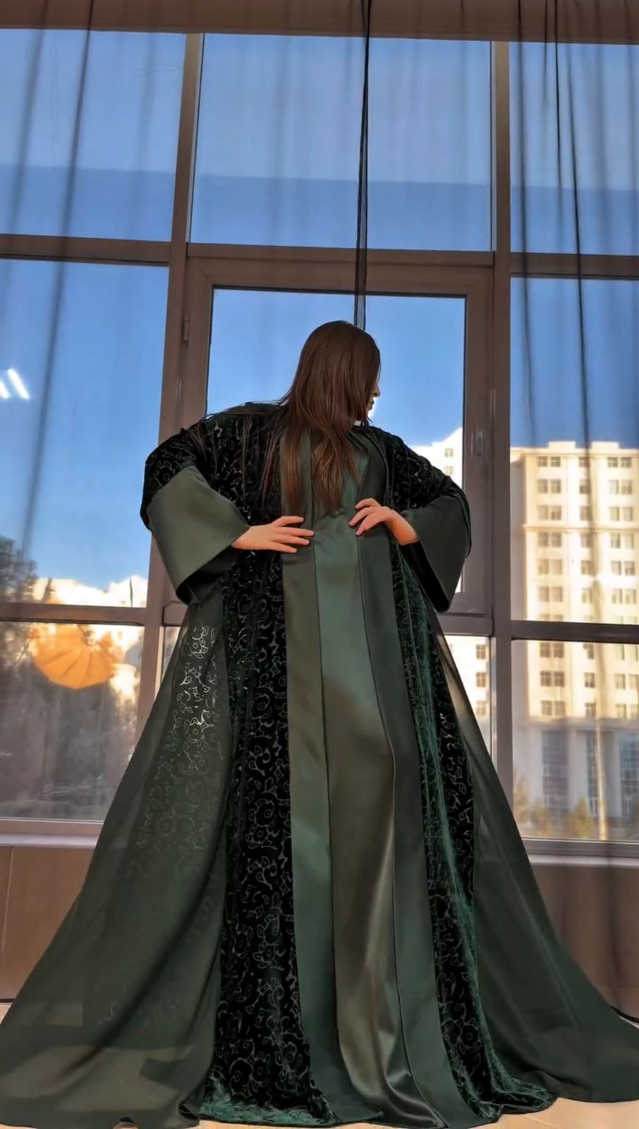 Kimono Velours floral & crêpe mousseline