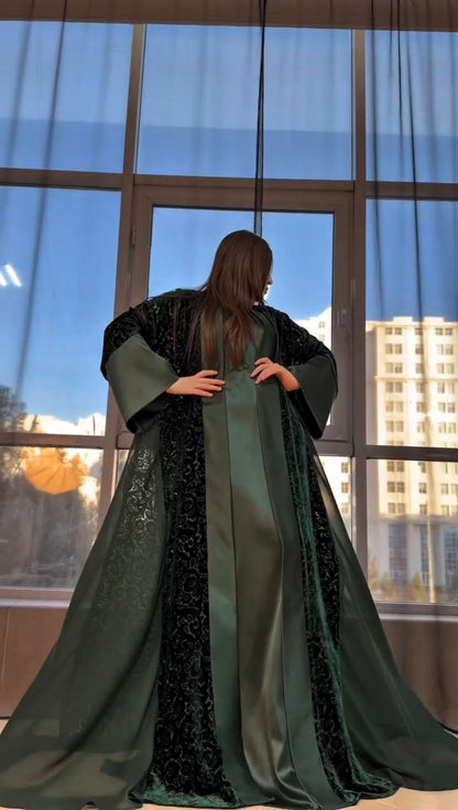 Kimono Velours floral & crêpe mousseline