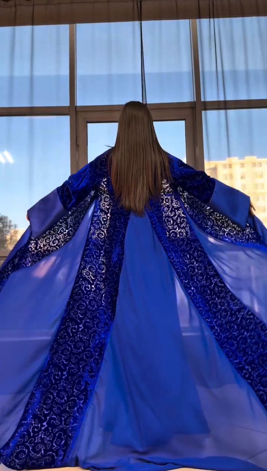 Kimono Velours floral & crêpe mousseline