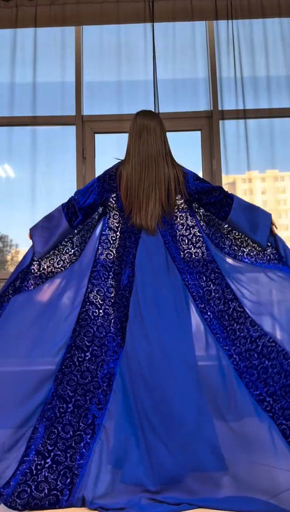 Kimono Velours floral & crêpe mousseline