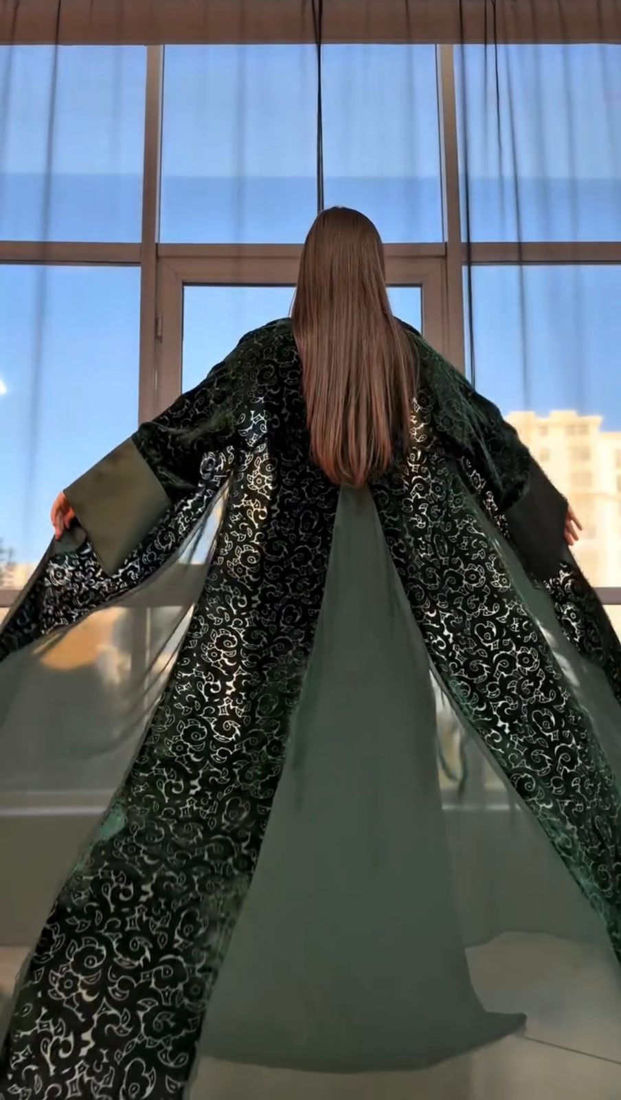 Kimono Velours floral & crêpe mousseline